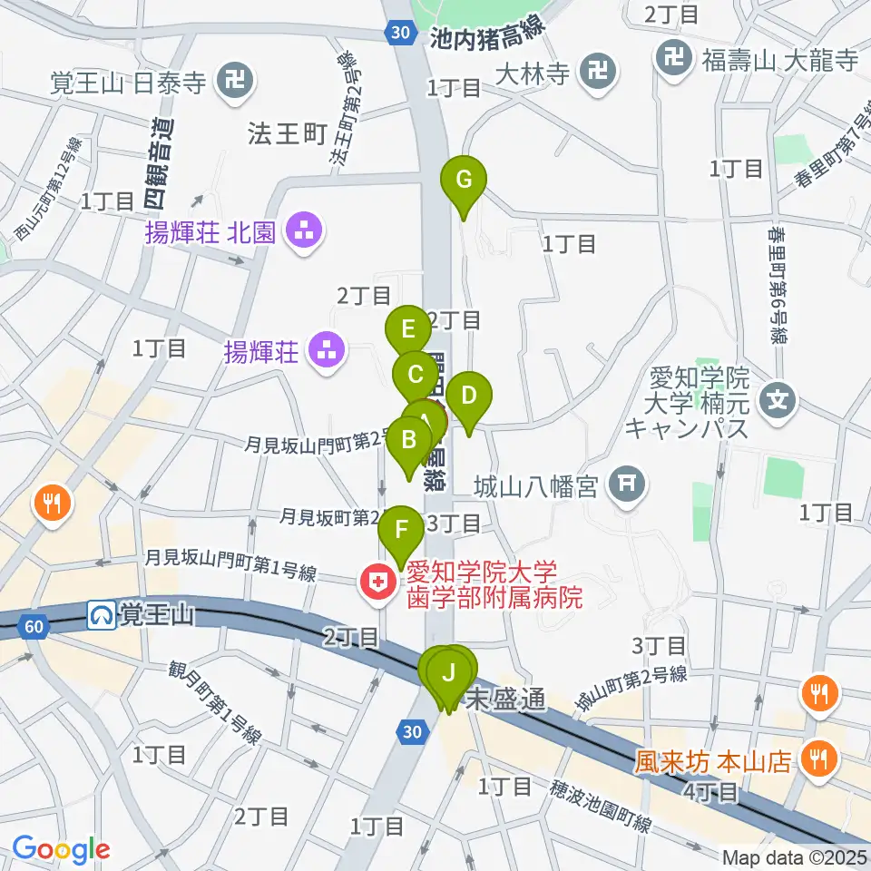 名古屋こども歌劇団周辺のファミレス・ファーストフード一覧地図