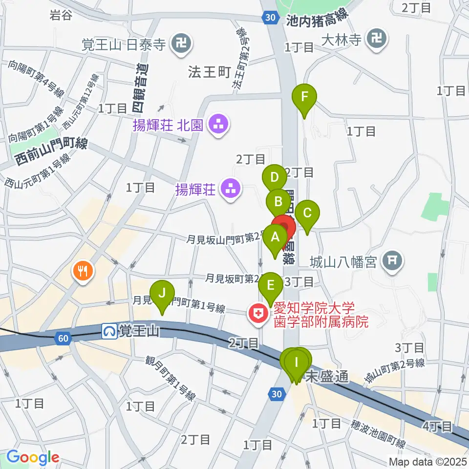 名古屋こども歌劇団周辺のファミレス・ファーストフード一覧地図