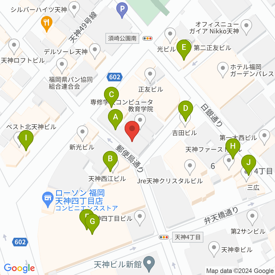 GMボーカル・アカデミー福岡天神校周辺のファミレス・ファーストフード一覧地図