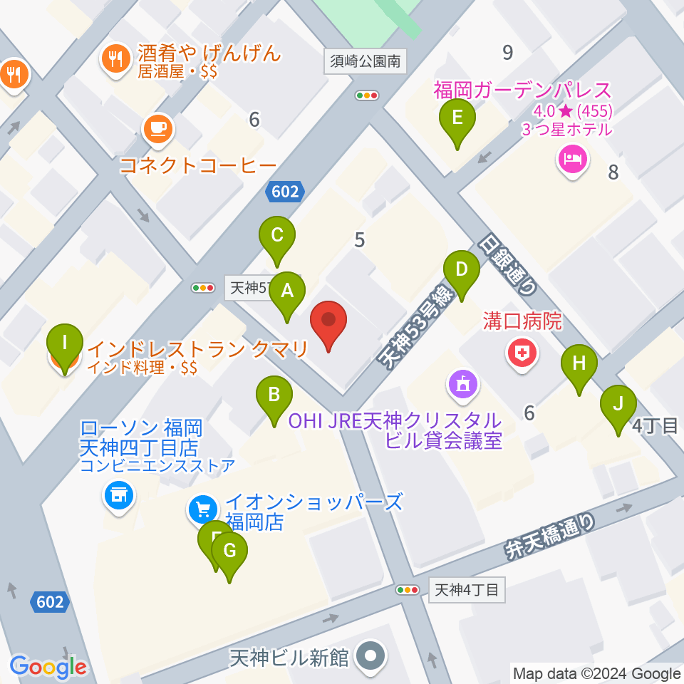 GMボーカル・アカデミー福岡天神校周辺のファミレス・ファーストフード一覧地図