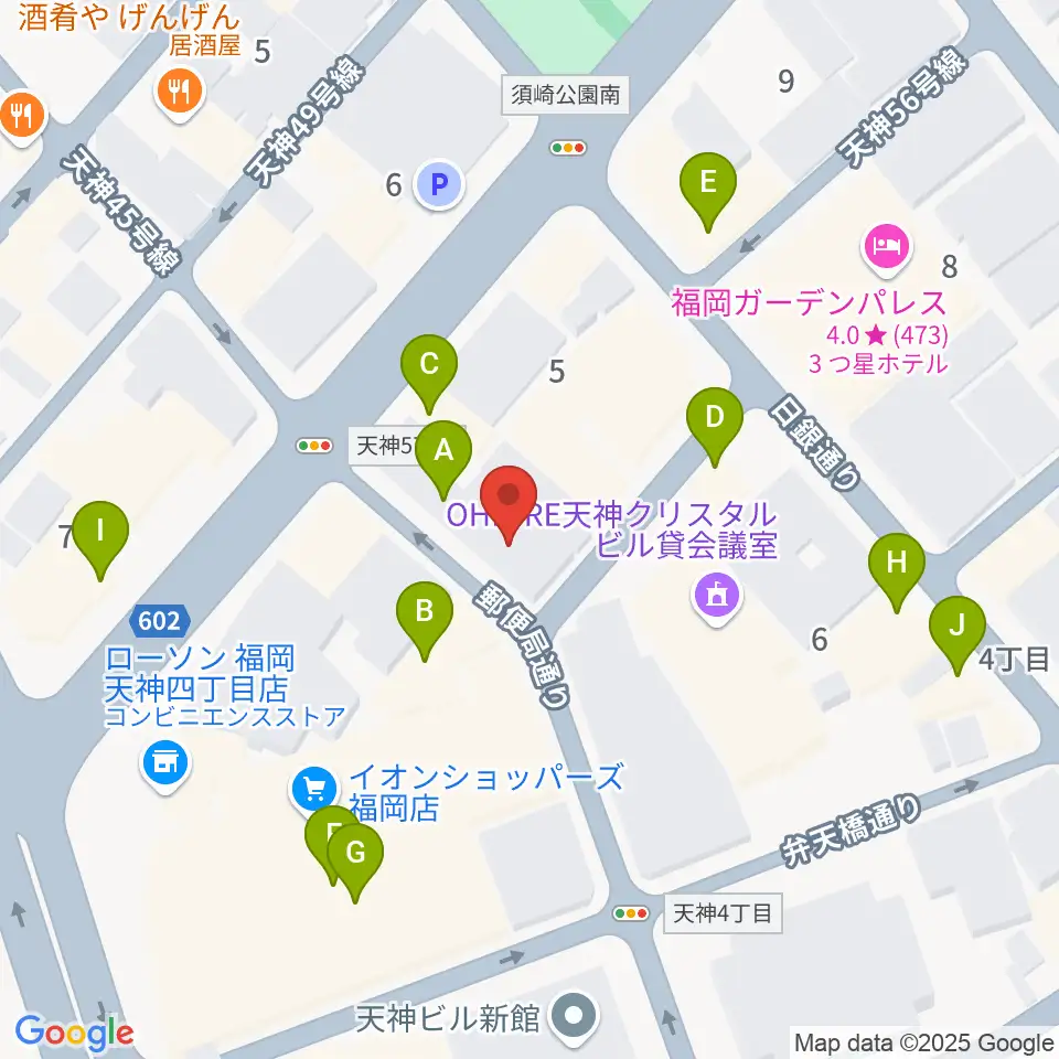 GMボーカル・アカデミー福岡天神校周辺のファミレス・ファーストフード一覧地図
