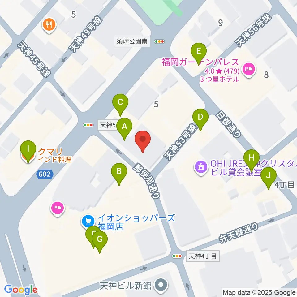 GMボーカル・アカデミー福岡天神校周辺のファミレス・ファーストフード一覧地図