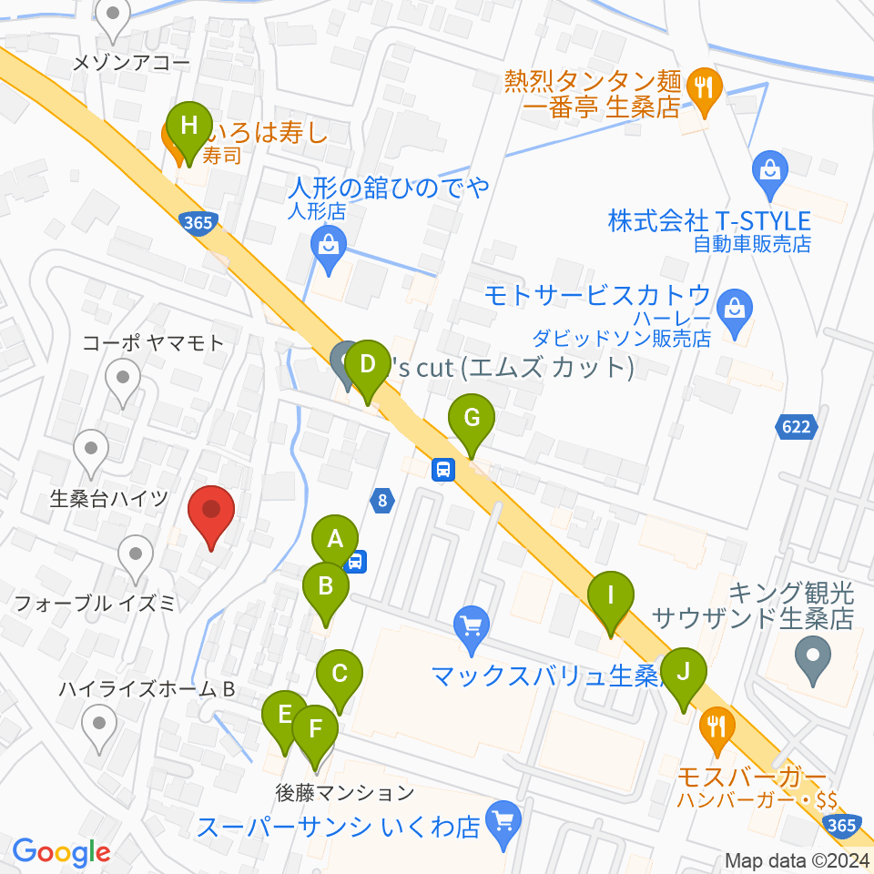 シークレットスタジオ周辺のファミレス・ファーストフード一覧地図