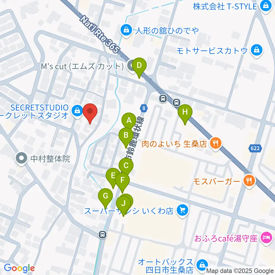 シークレットスタジオ周辺のファミレス・ファーストフード一覧地図