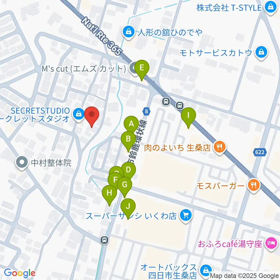 シークレットスタジオ周辺のファミレス・ファーストフード一覧地図
