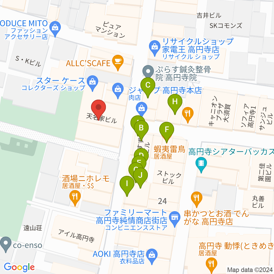 M'sボーカル教室周辺のファミレス・ファーストフード一覧地図