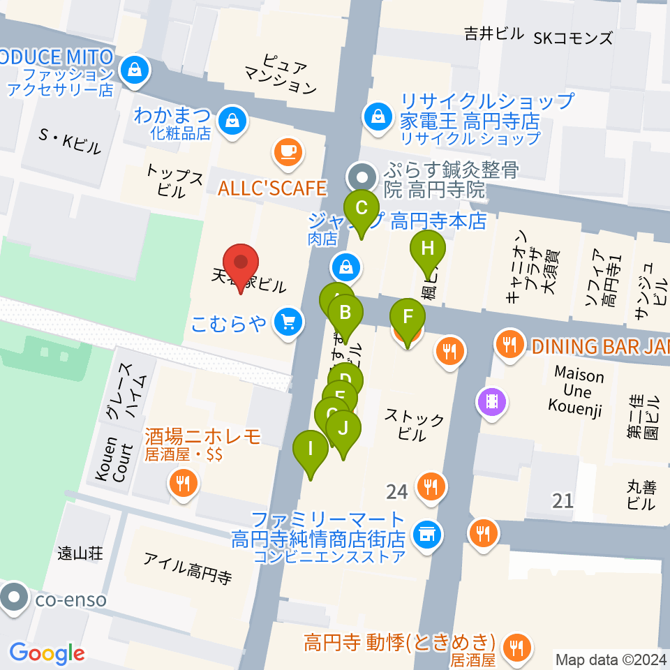 M'sボーカル教室周辺のファミレス・ファーストフード一覧地図