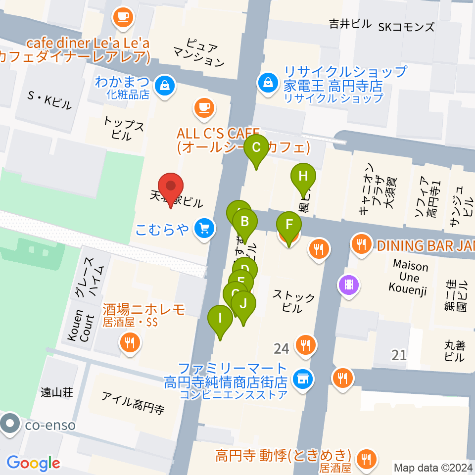 M'sボーカル教室周辺のファミレス・ファーストフード一覧地図