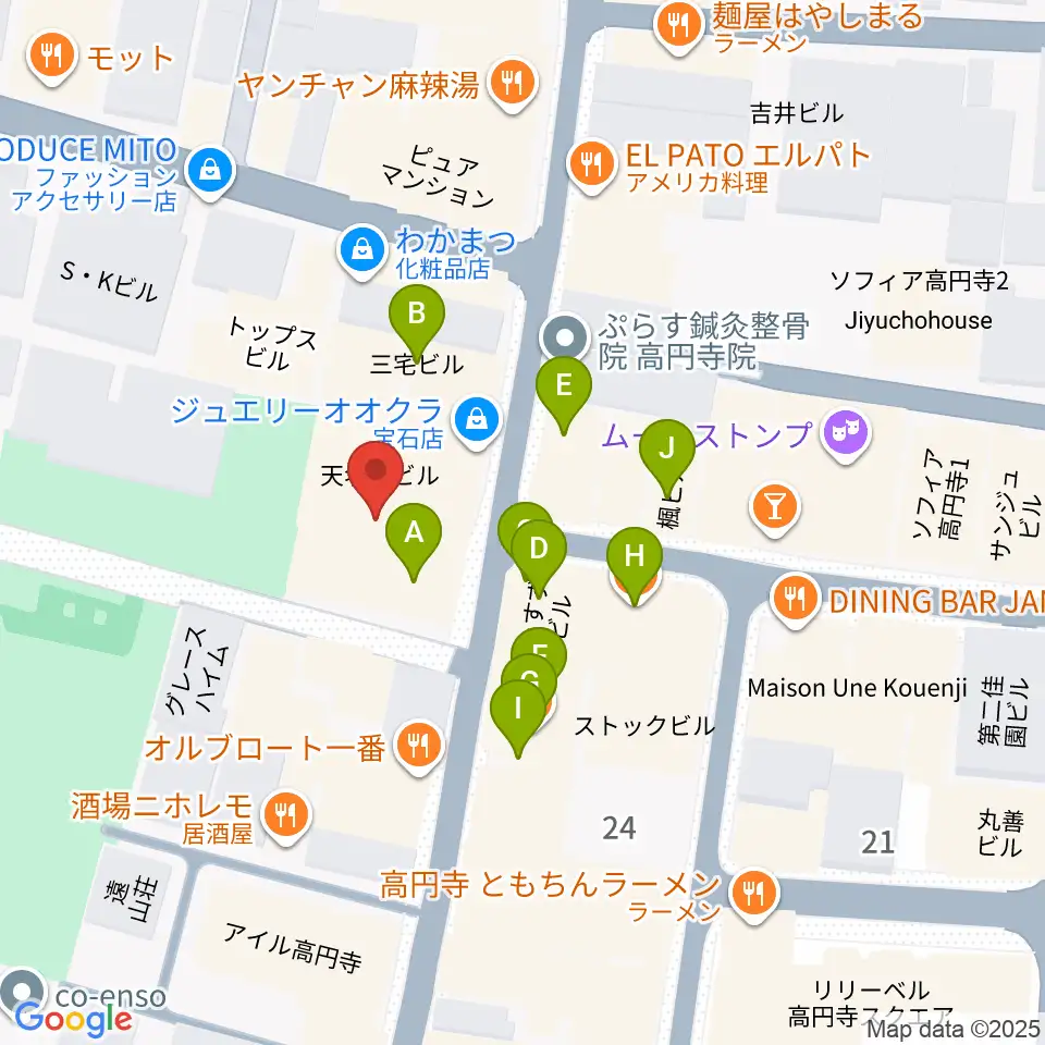 M'sボーカル教室周辺のファミレス・ファーストフード一覧地図