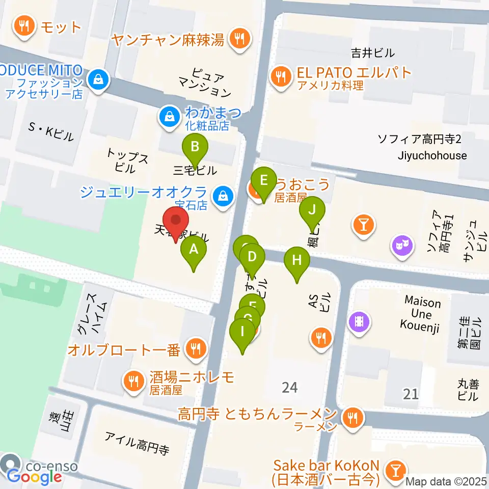 M'sボーカル教室周辺のファミレス・ファーストフード一覧地図