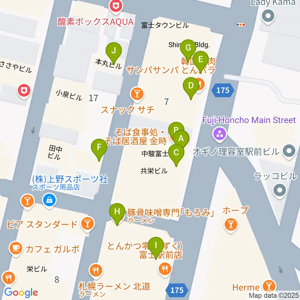 文化屋楽器店 ギターの杜周辺のファミレス・ファーストフード一覧地図