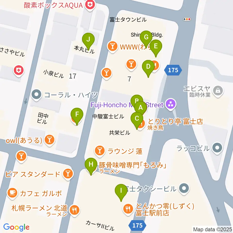文化屋楽器店 ギターの杜周辺のファミレス・ファーストフード一覧地図