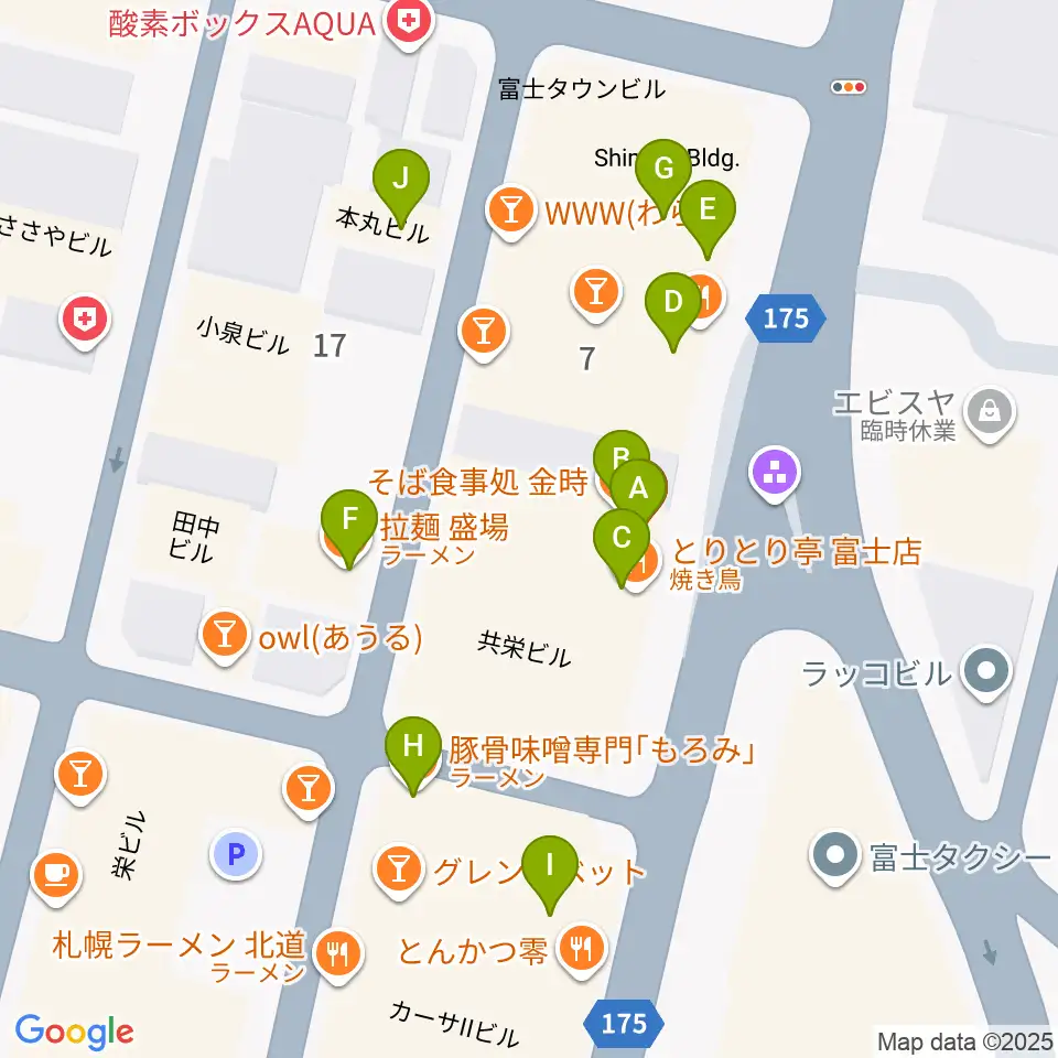 文化屋楽器店 ギターの杜周辺のファミレス・ファーストフード一覧地図