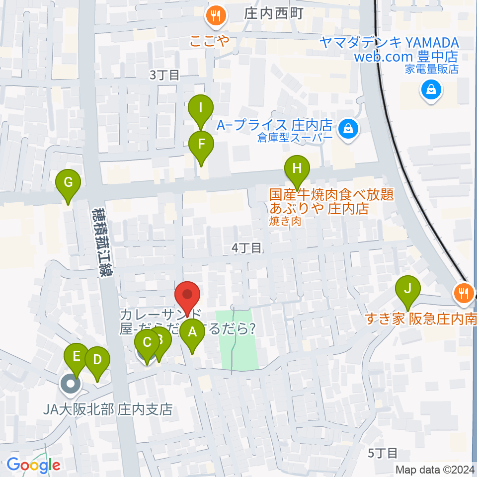 レイドバックミュージックスクール豊中校周辺のファミレス・ファーストフード一覧地図