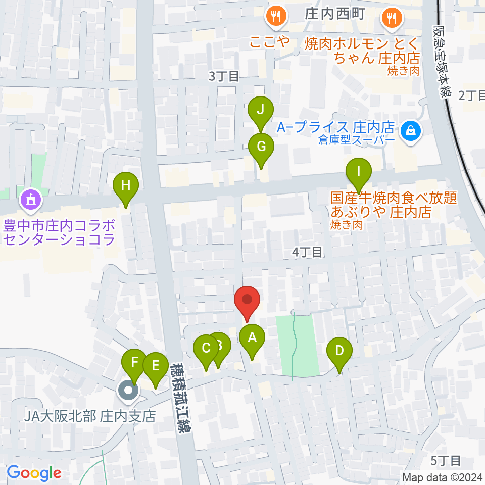 レイドバックミュージックスクール豊中校周辺のファミレス・ファーストフード一覧地図