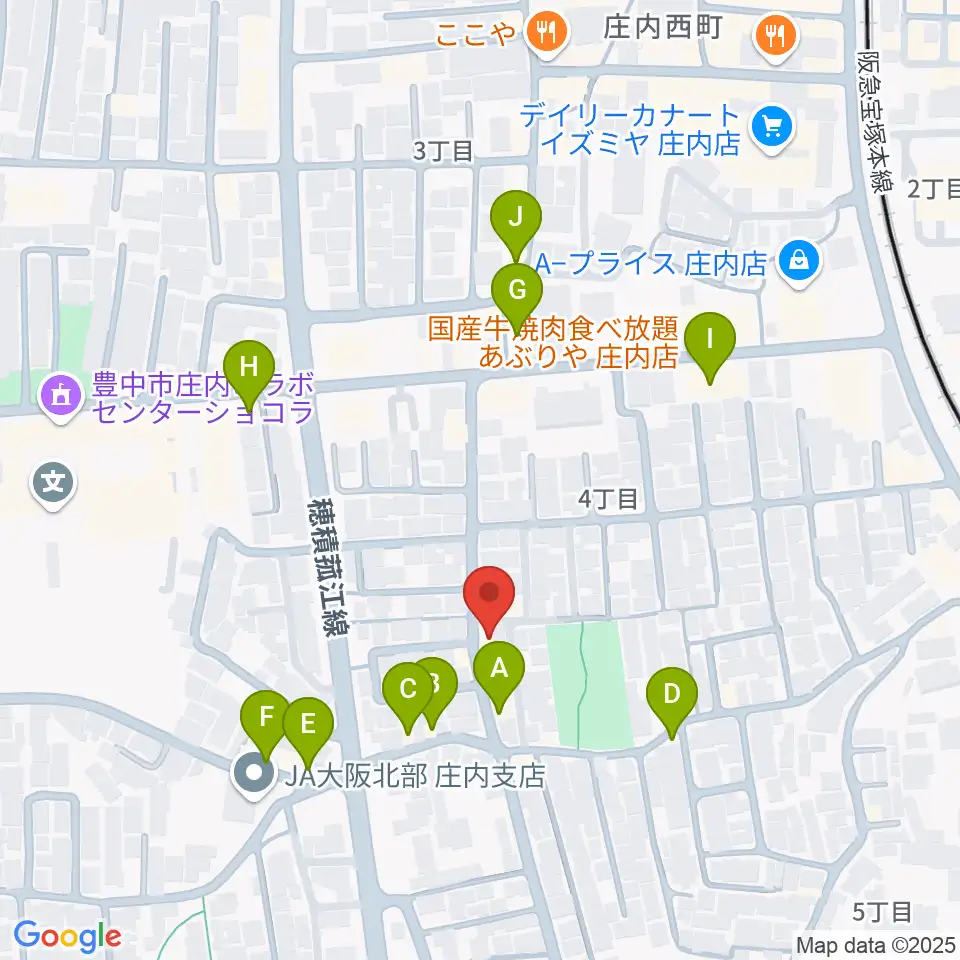 レイドバックミュージックスクール豊中校周辺のファミレス・ファーストフード一覧地図