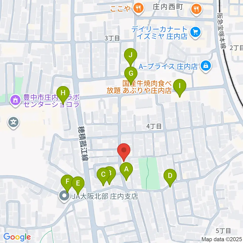 レイドバックミュージックスクール豊中校周辺のファミレス・ファーストフード一覧地図