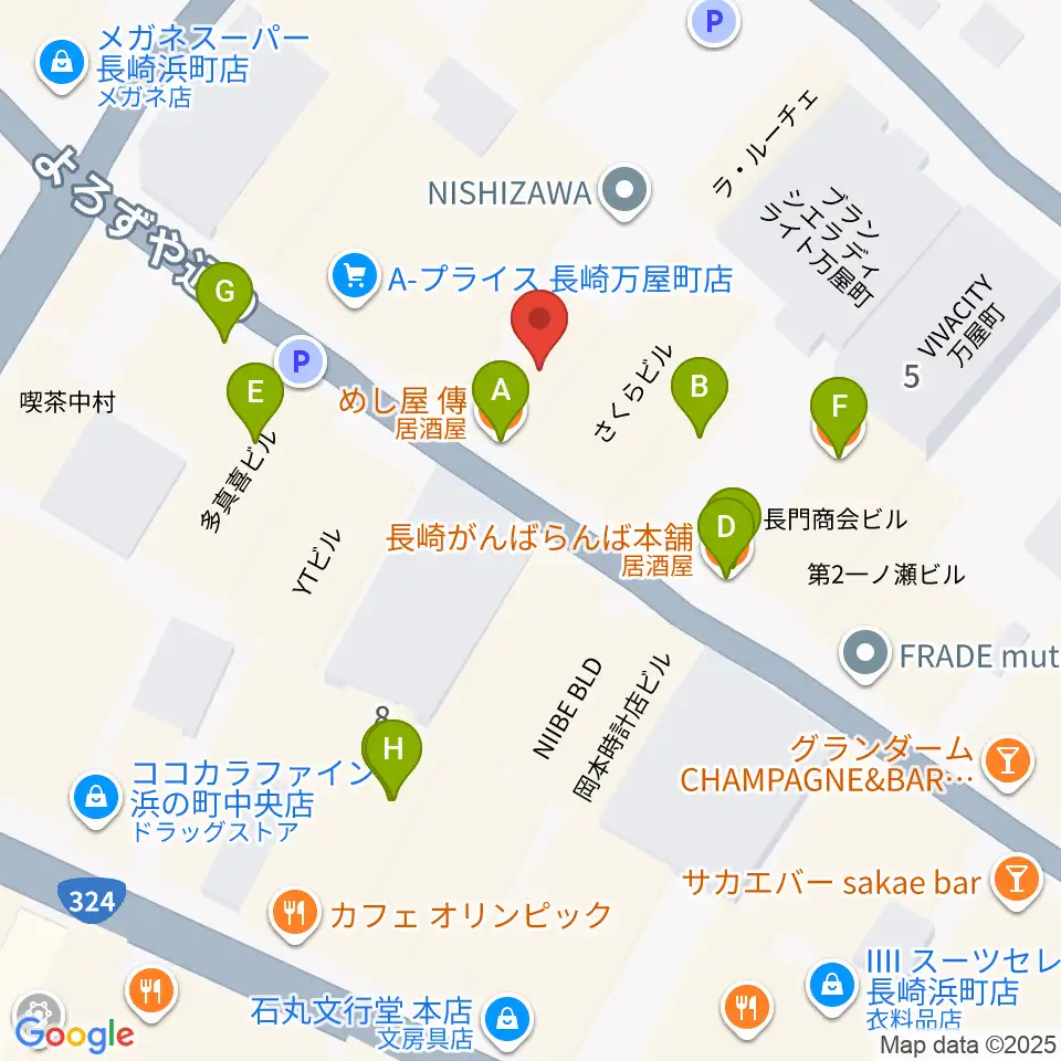 レイグルーム・ミュージック周辺のファミレス・ファーストフード一覧地図