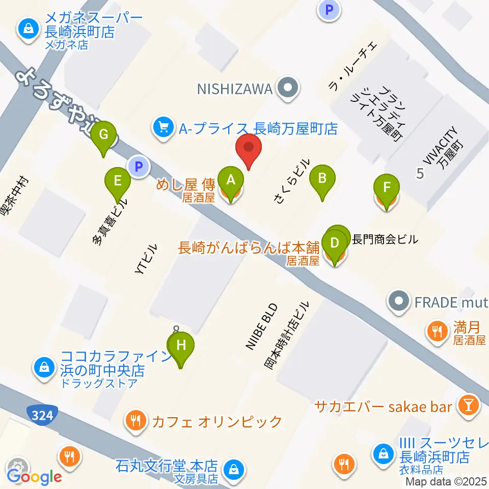 レイグルーム・ミュージック周辺のファミレス・ファーストフード一覧地図