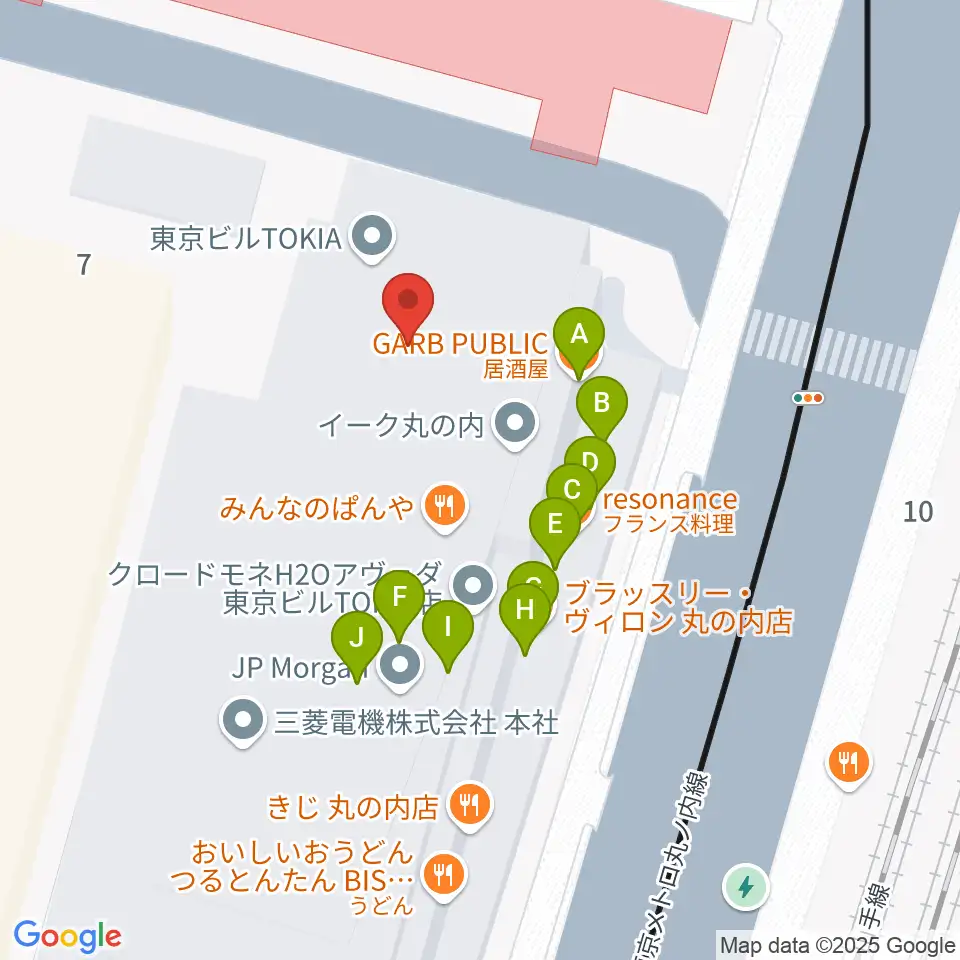 東京丸の内コットンクラブ周辺のファミレス・ファーストフード一覧地図
