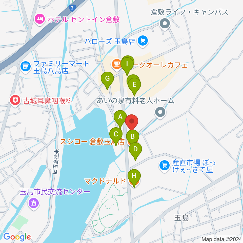 ミュージックサポートあうる周辺のファミレス・ファーストフード一覧地図