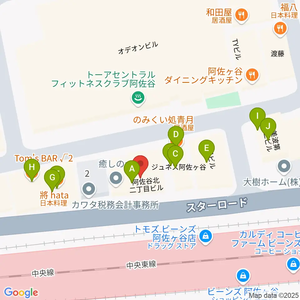 阿佐ヶ谷Yellow Vision周辺のファミレス・ファーストフード一覧地図