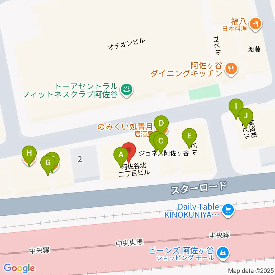 阿佐ヶ谷Yellow Vision周辺のファミレス・ファーストフード一覧地図