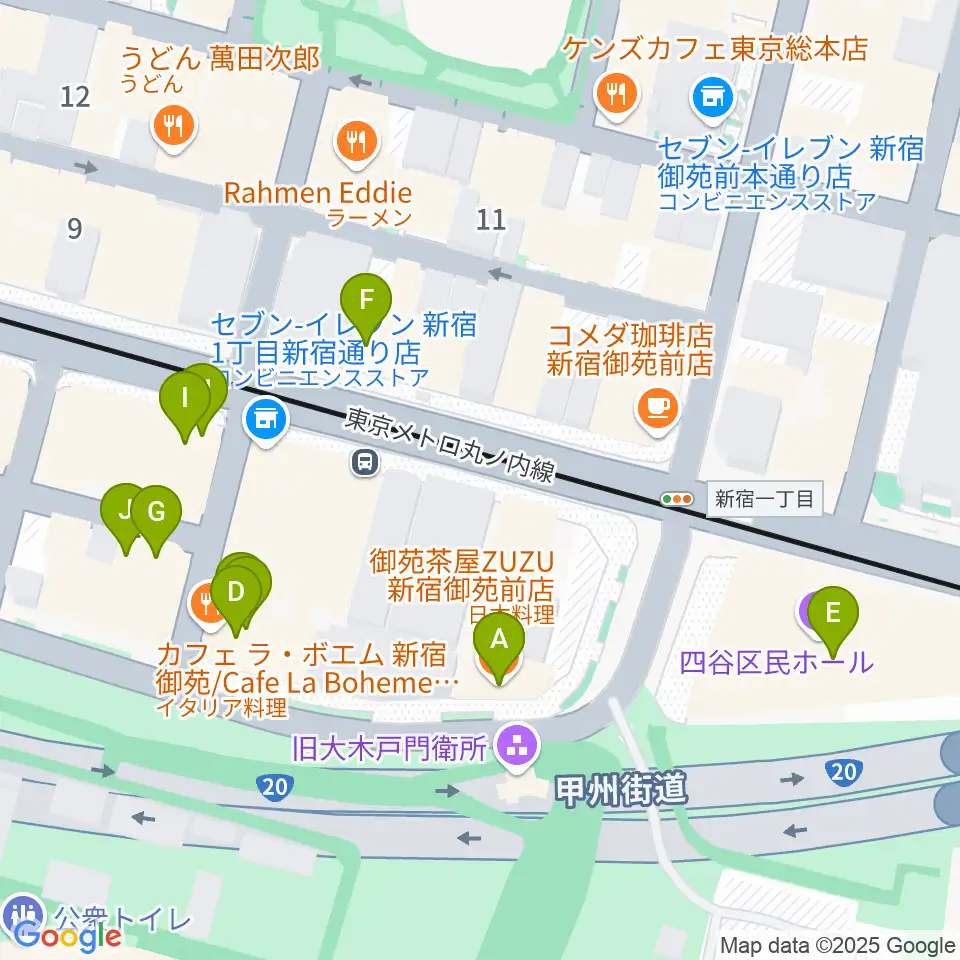 マエストローラ音楽院周辺のファミレス・ファーストフード一覧地図