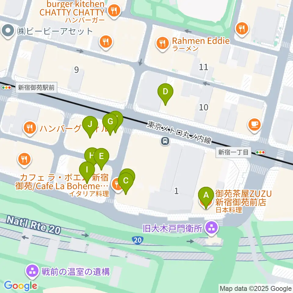 マエストローラ音楽院周辺のファミレス・ファーストフード一覧地図