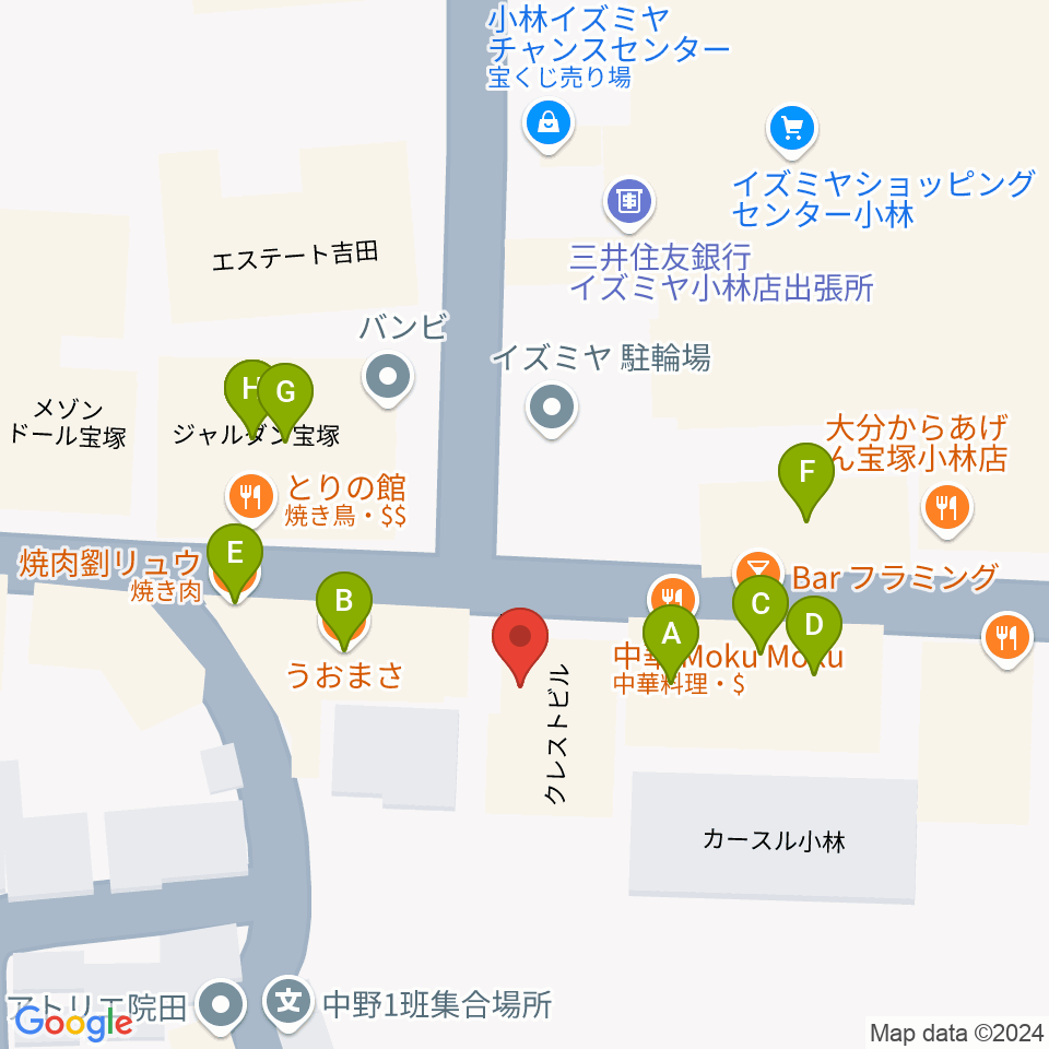 レイドバックミュージックスクール周辺のファミレス・ファーストフード一覧地図