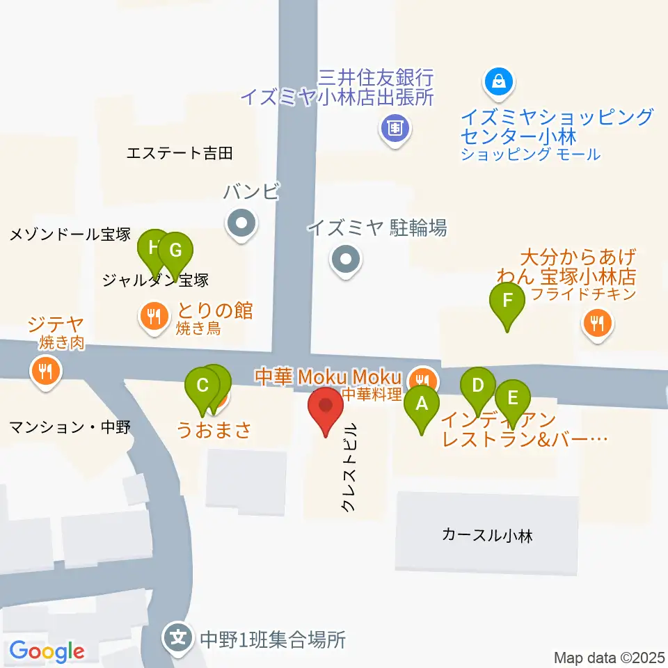 レイドバックミュージックスクール周辺のファミレス・ファーストフード一覧地図