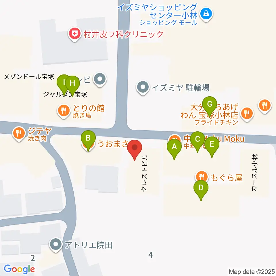 レイドバックミュージックスクール周辺のファミレス・ファーストフード一覧地図