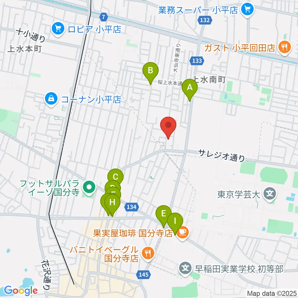 音楽教室 I STUDIO周辺のファミレス・ファーストフード一覧地図