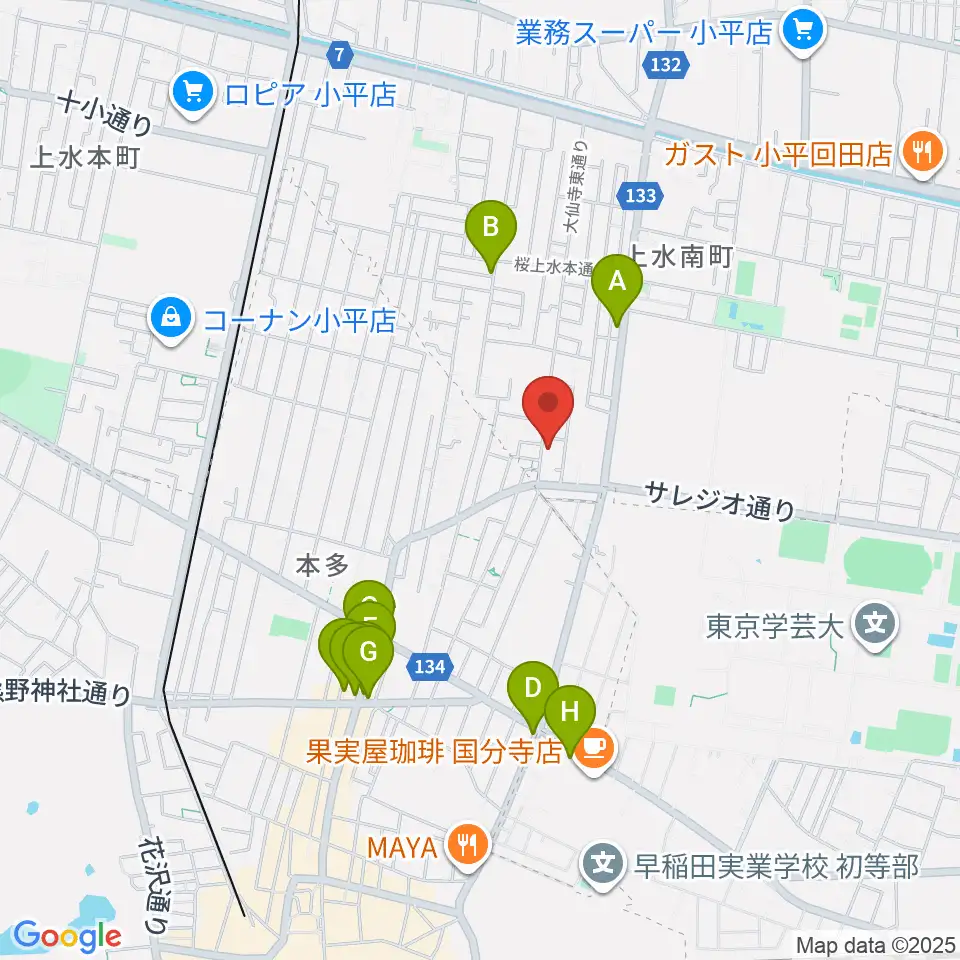 音楽教室 I STUDIO周辺のファミレス・ファーストフード一覧地図