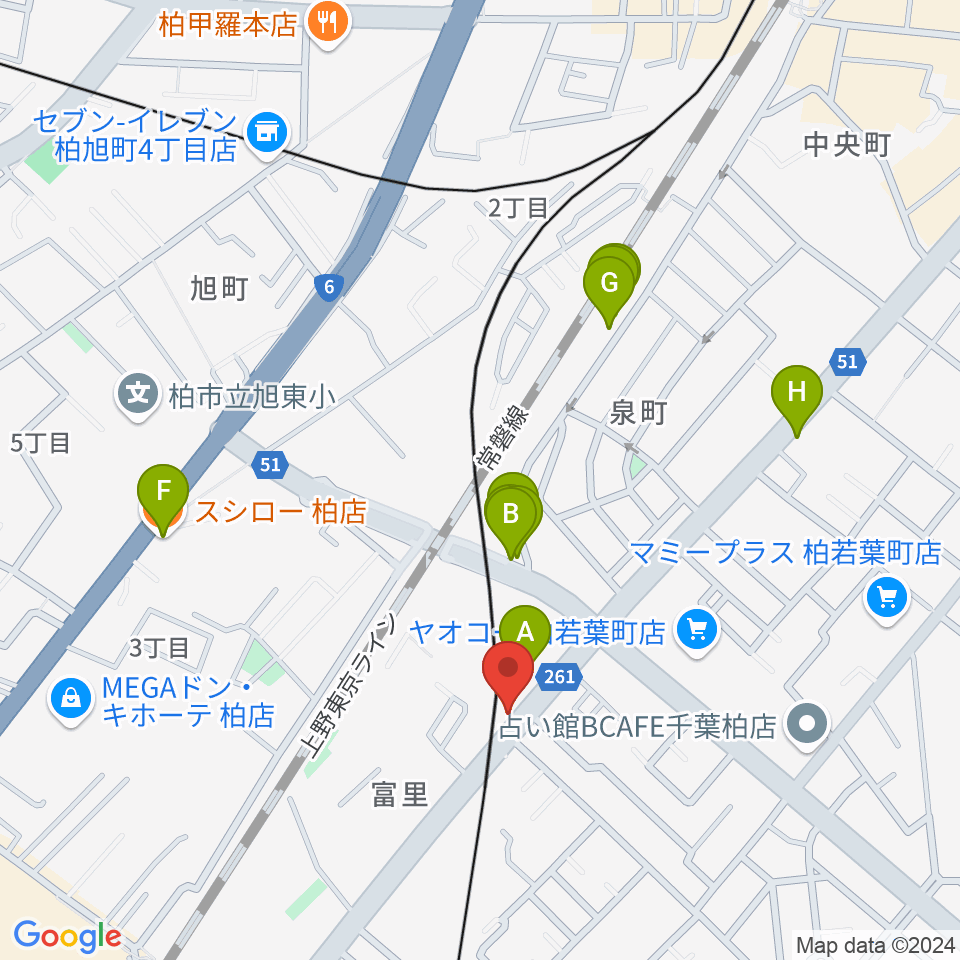 柏サンブアップ周辺のファミレス・ファーストフード一覧地図