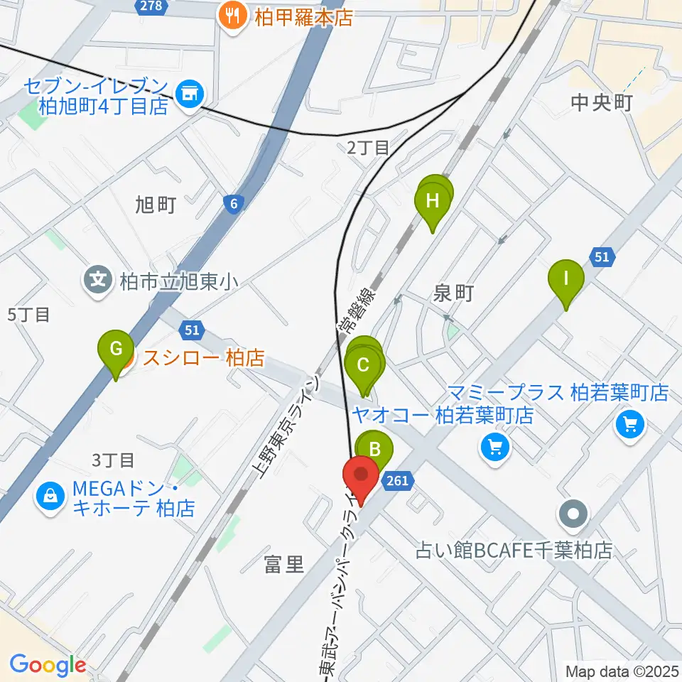 柏サンブアップ周辺のファミレス・ファーストフード一覧地図