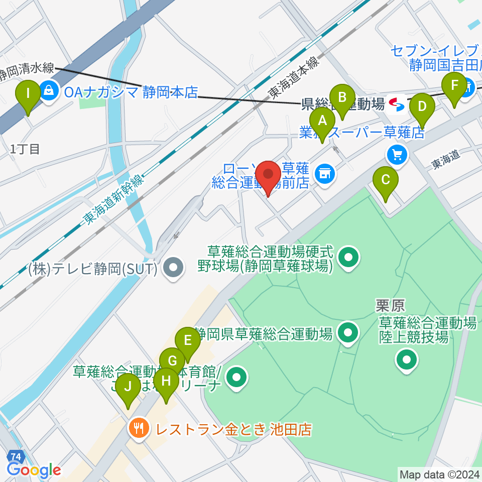 ヤマモトレコーディングスタジオ周辺のファミレス・ファーストフード一覧地図