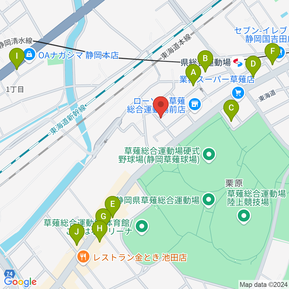 ヤマモトレコーディングスタジオ周辺のファミレス・ファーストフード一覧地図