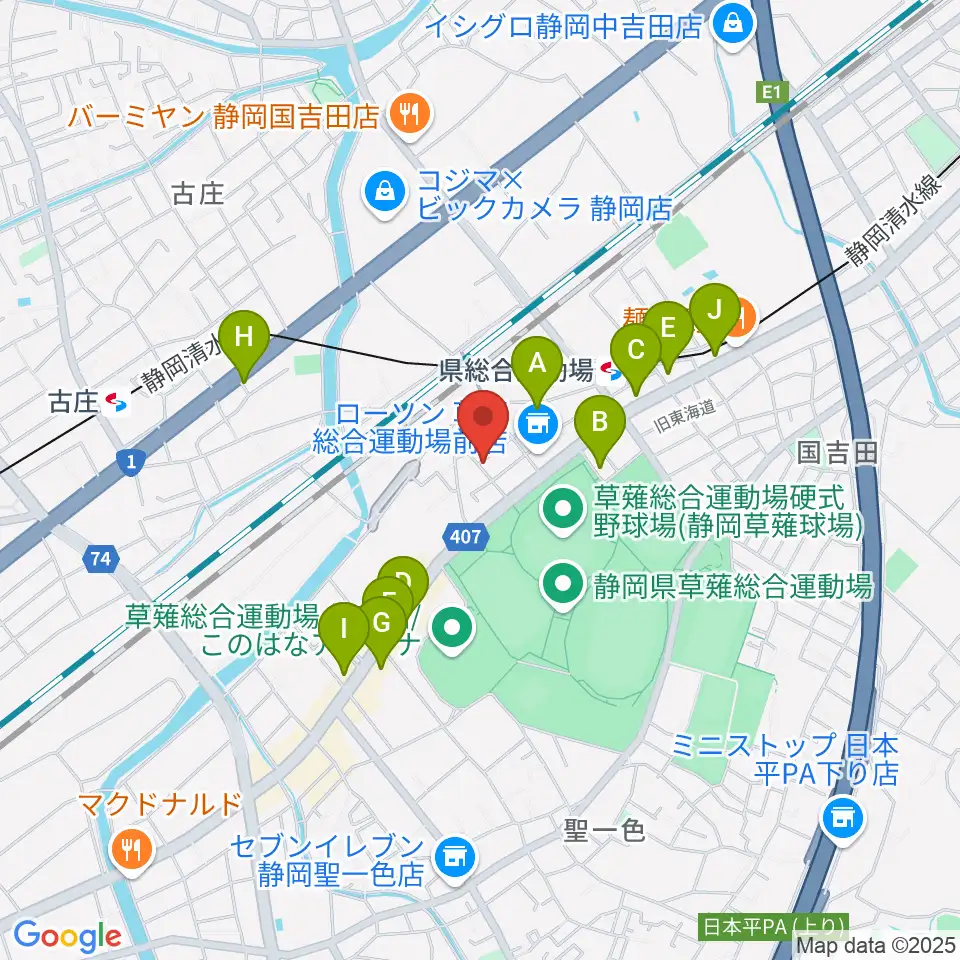 ヤマモトレコーディングスタジオ周辺のファミレス・ファーストフード一覧地図
