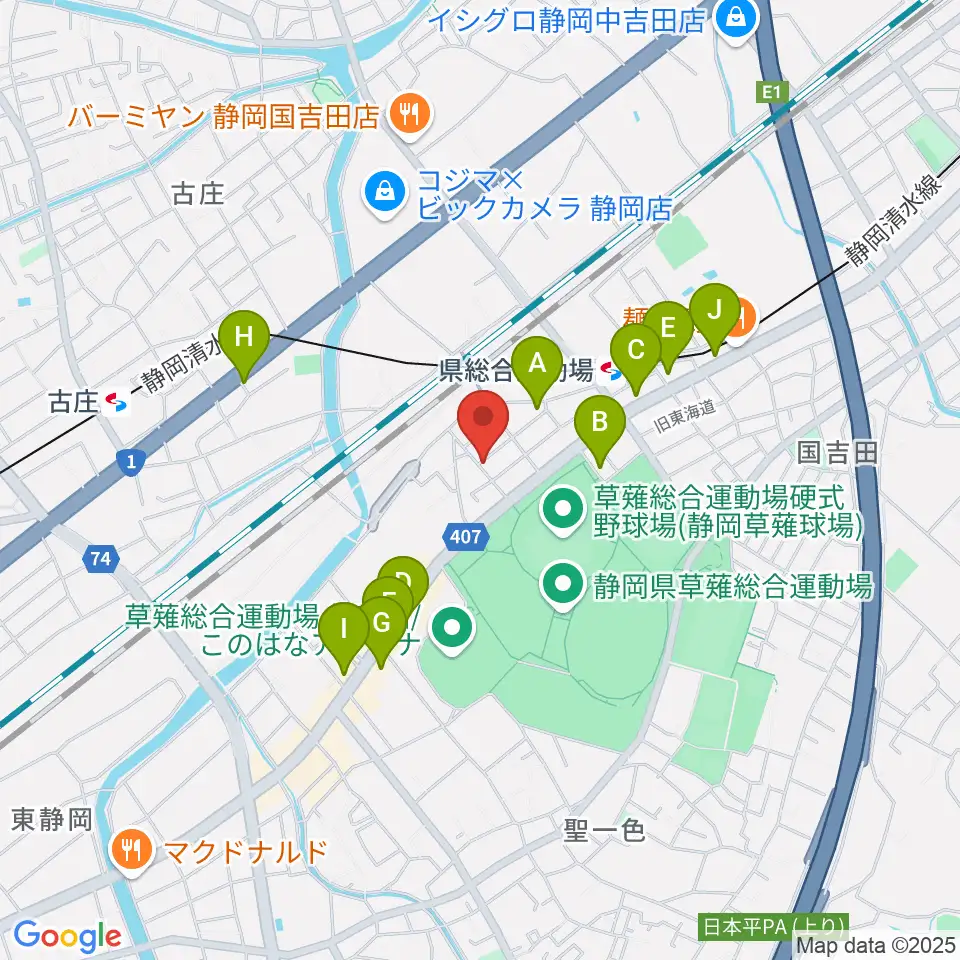 ヤマモトレコーディングスタジオ周辺のファミレス・ファーストフード一覧地図