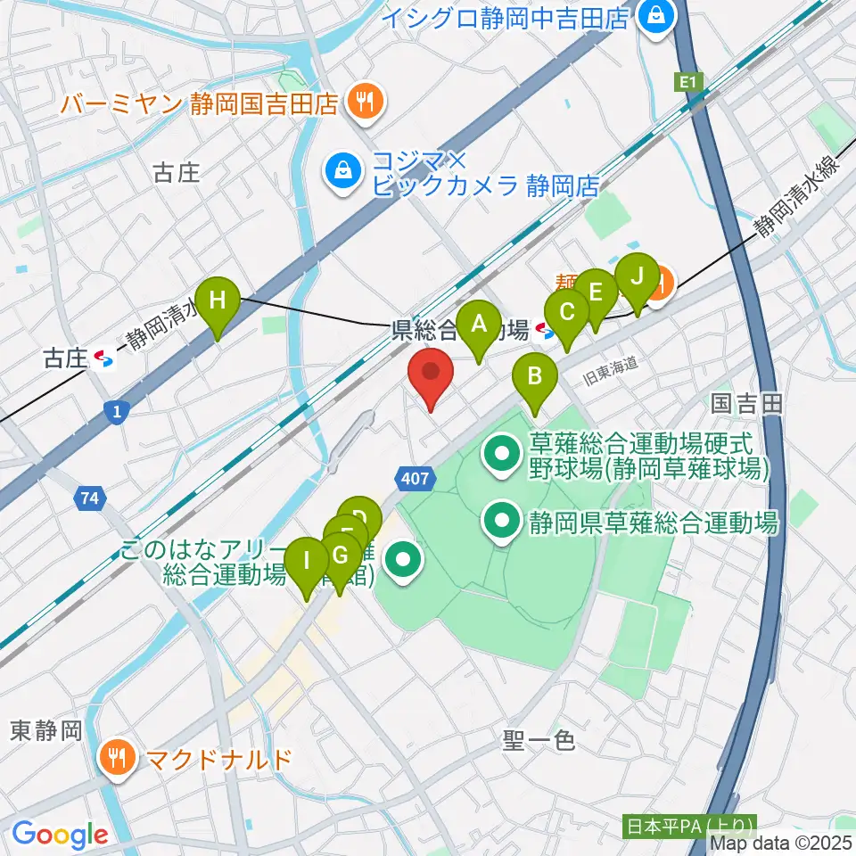 ヤマモトレコーディングスタジオ周辺のファミレス・ファーストフード一覧地図