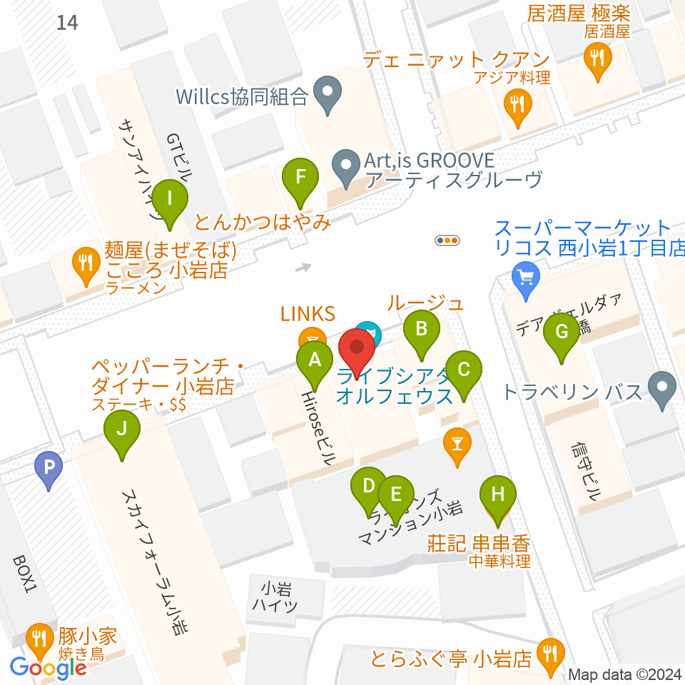 サウンドスタジオM小岩店周辺のファミレス・ファーストフード一覧地図