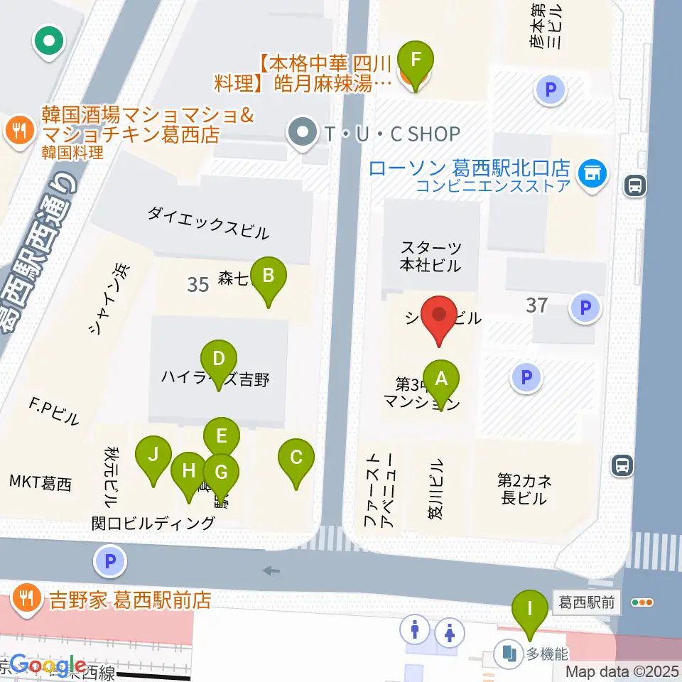 モア東京ボーカル教室 葛西駅校周辺のファミレス・ファーストフード一覧地図