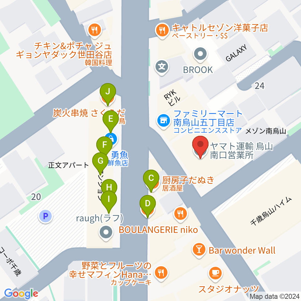 スタジオゼロナイン周辺のファミレス・ファーストフード一覧地図