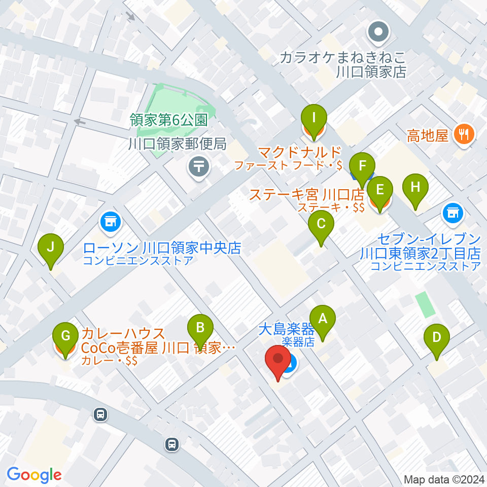 大島楽器周辺のファミレス・ファーストフード一覧地図