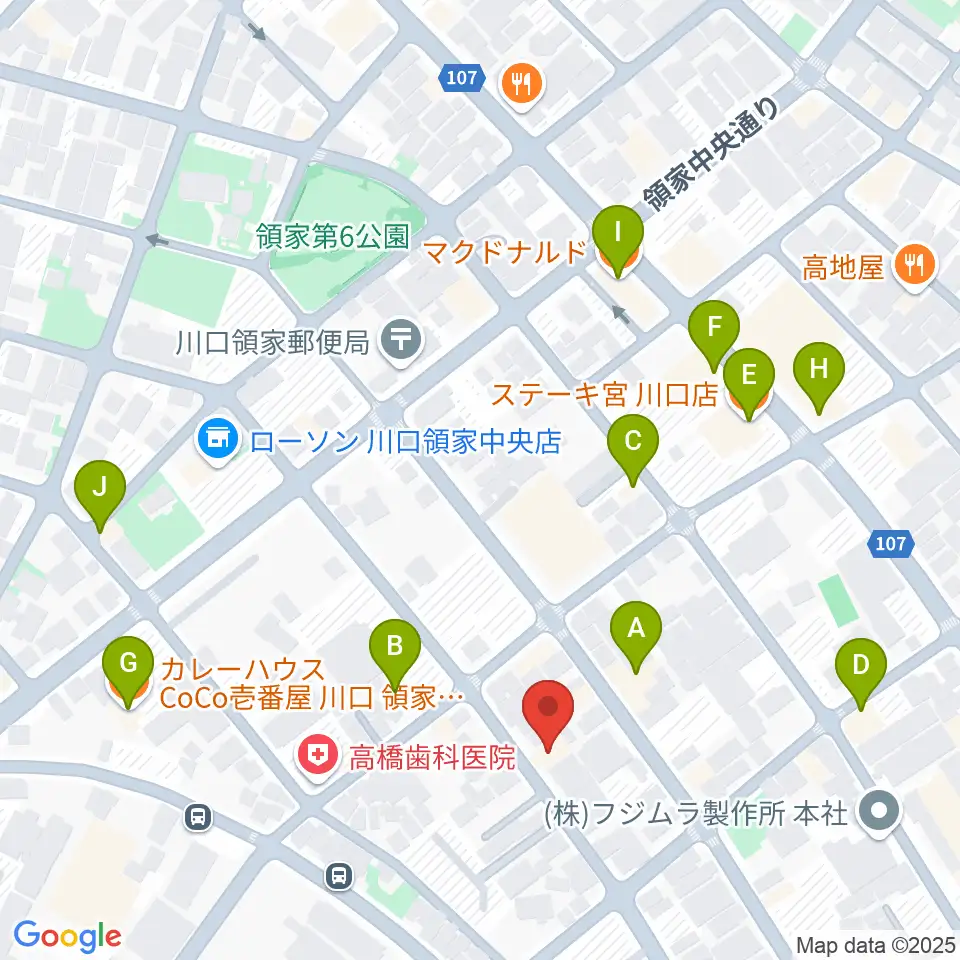 大島楽器周辺のファミレス・ファーストフード一覧地図