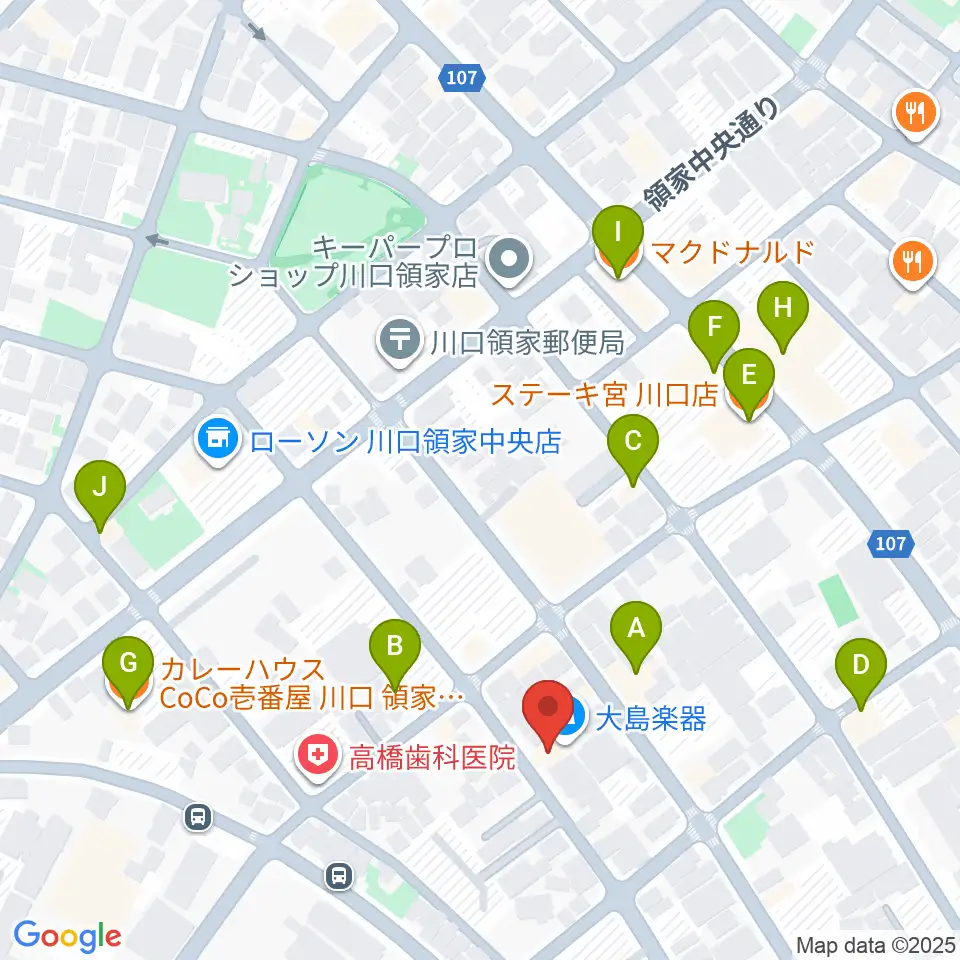 大島楽器周辺のファミレス・ファーストフード一覧地図