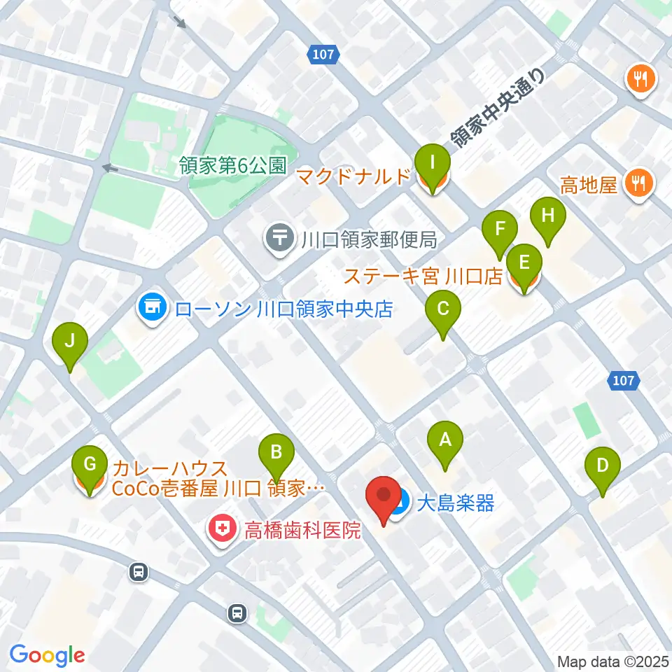 大島楽器周辺のファミレス・ファーストフード一覧地図