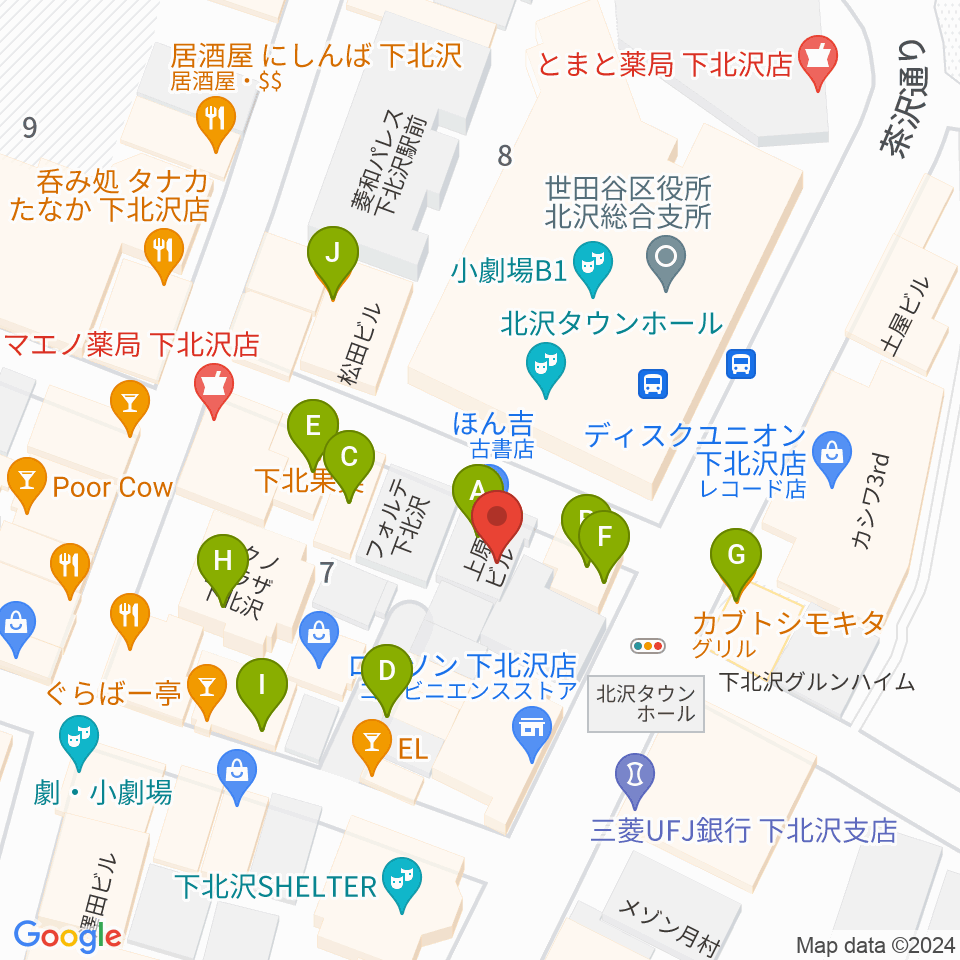 下北沢アンダーニース周辺のファミレス・ファーストフード一覧地図