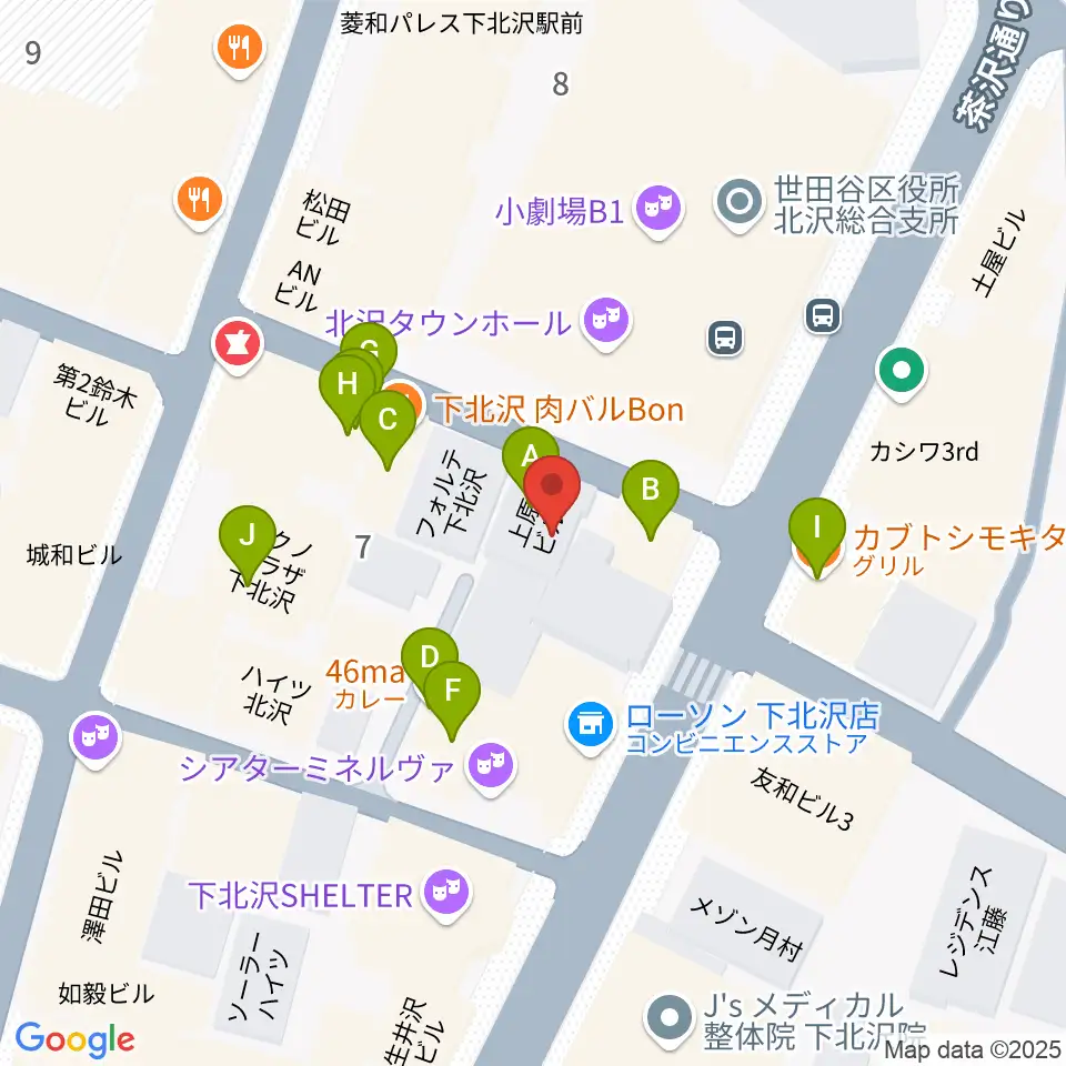 下北沢アンダーニース周辺のファミレス・ファーストフード一覧地図